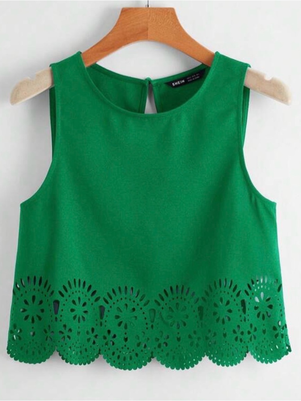 Shein Green Lune Scallop Trim Laser Cut Crop Top - L - Picture 2 of 7